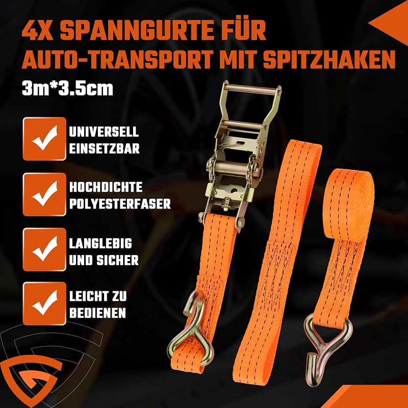 GEARMONSTER 4 db Szállítási Rögzítőszíj 3m 35mm Kerekekhez Utánfutóhoz Autóhoz