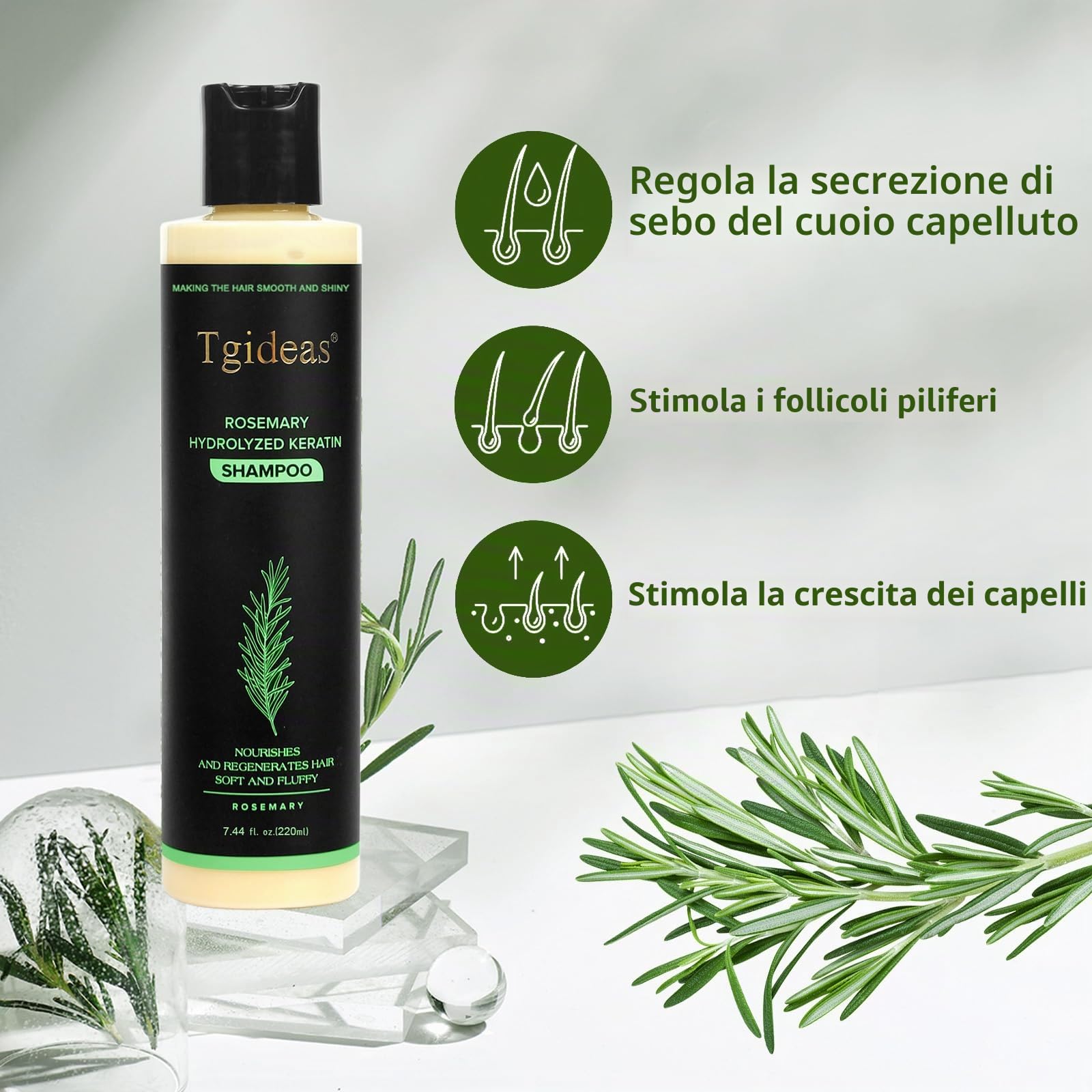 Tgideas Balsamo per la Crescita dei Capelli con Rosmarino Organico per Donne e Uomini - Balsamo Naturale per l'Ispessimento e il Rafforzamento con Cheratina Idroliizzata per Capelli Sottili e Perdita