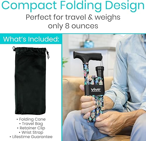Miniatura 2 de Vive Bastón plegable  Bastón plegable para hombres y mujeres  Plegable, plegable, ligero, ajustable, portátil  Ayuda de movilidad equilibrante
