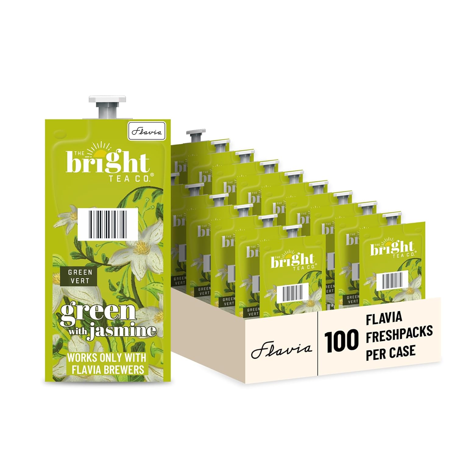 Flavia Bright Tea Co. Green Tea With Jasmine Freshpacks works only with Flavia Brewers (Case of 100)