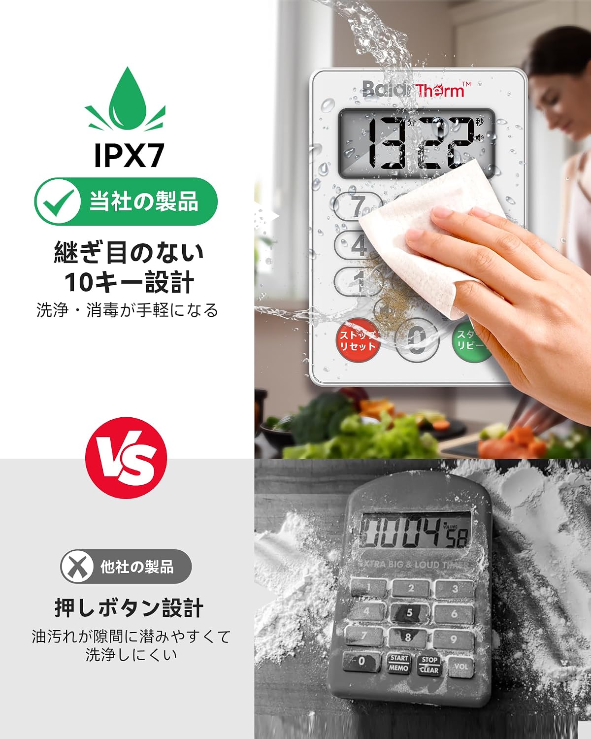 BaldrTherm E0575S timer showing IPX7 waterproof feature