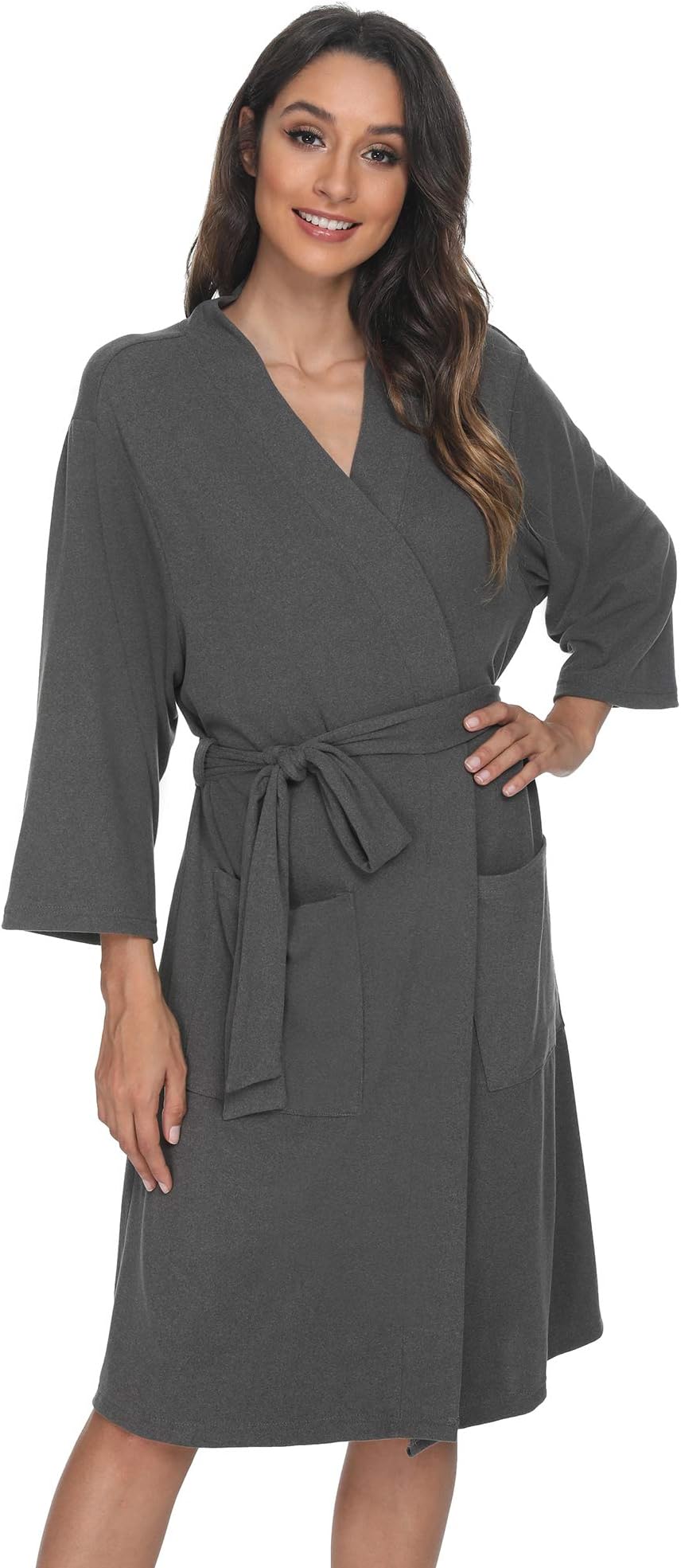 Womens Cotton Robes, Lightweight Robes for Women with 3/4 Sleeves Knit Bathrobe Soft Sleepwear Ladies Loungewear