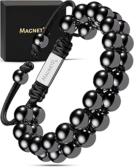 Magnetic Hematite Bracelet – MAX Strength Magnetic Stones – Beaded Magnetic Bracelets for Men and Women (Double Strength 8mm)