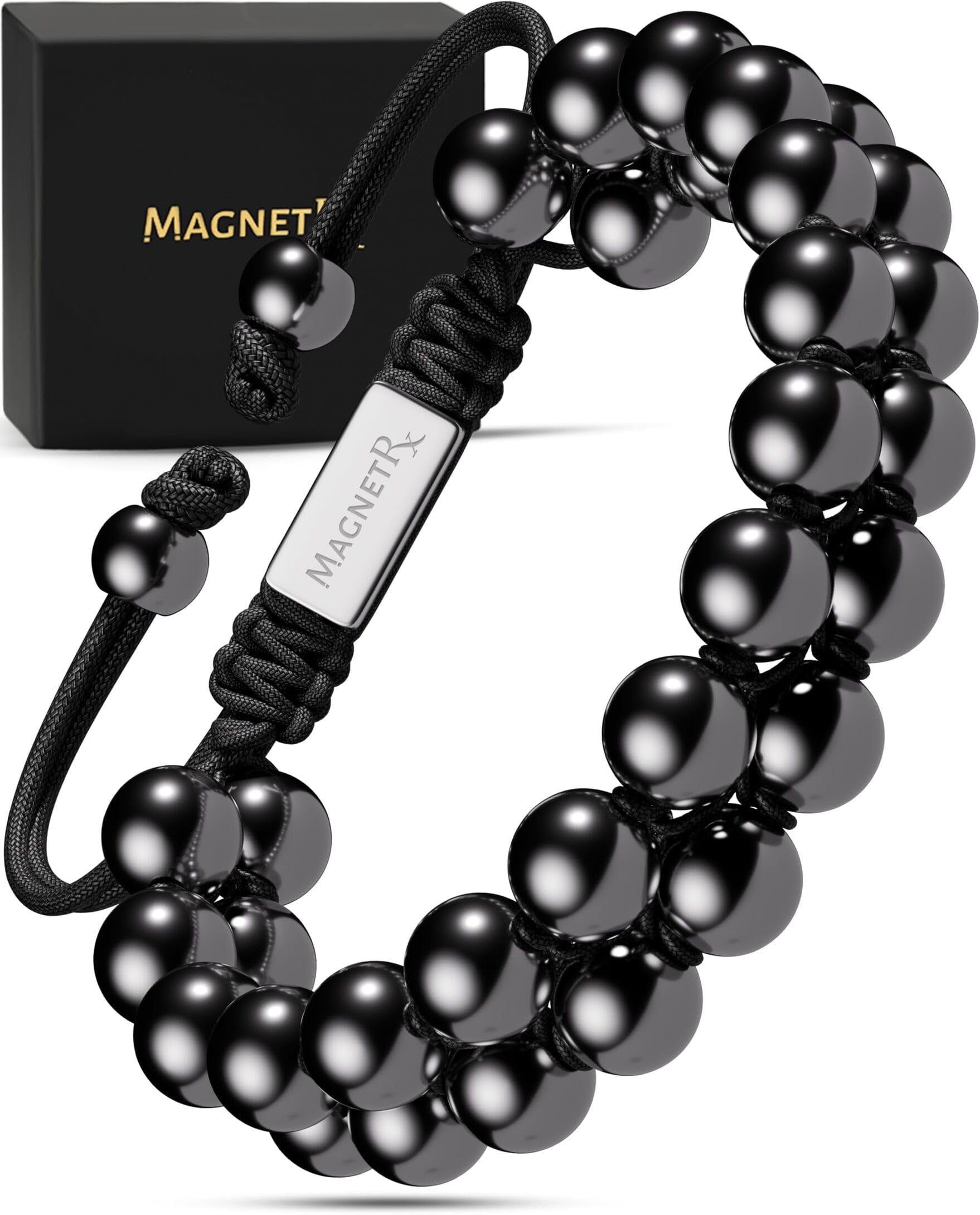 Magnetic Hematite Bracelet – MAX Strength Magnetic Stones – Beaded Magnetic Bracelets for Men and Women (Double Strength 8mm)