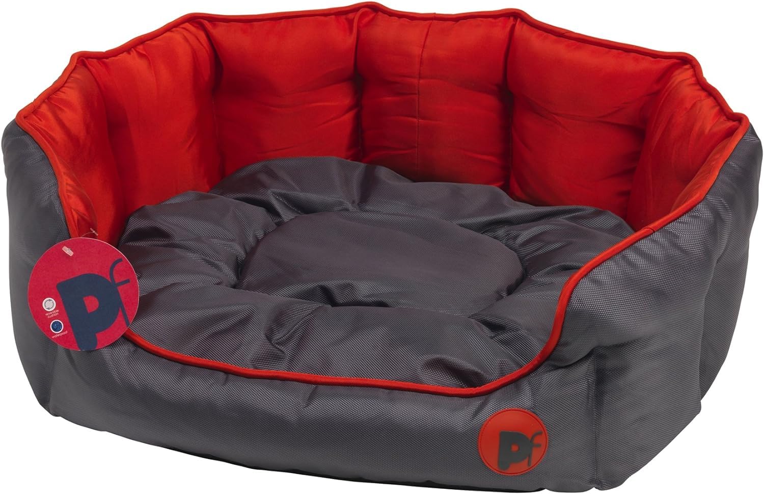 Petface Luxury Oval Oxford Dog Bed with Removeable Cushion, Machine Washable, Red, Large (Pack of 1)