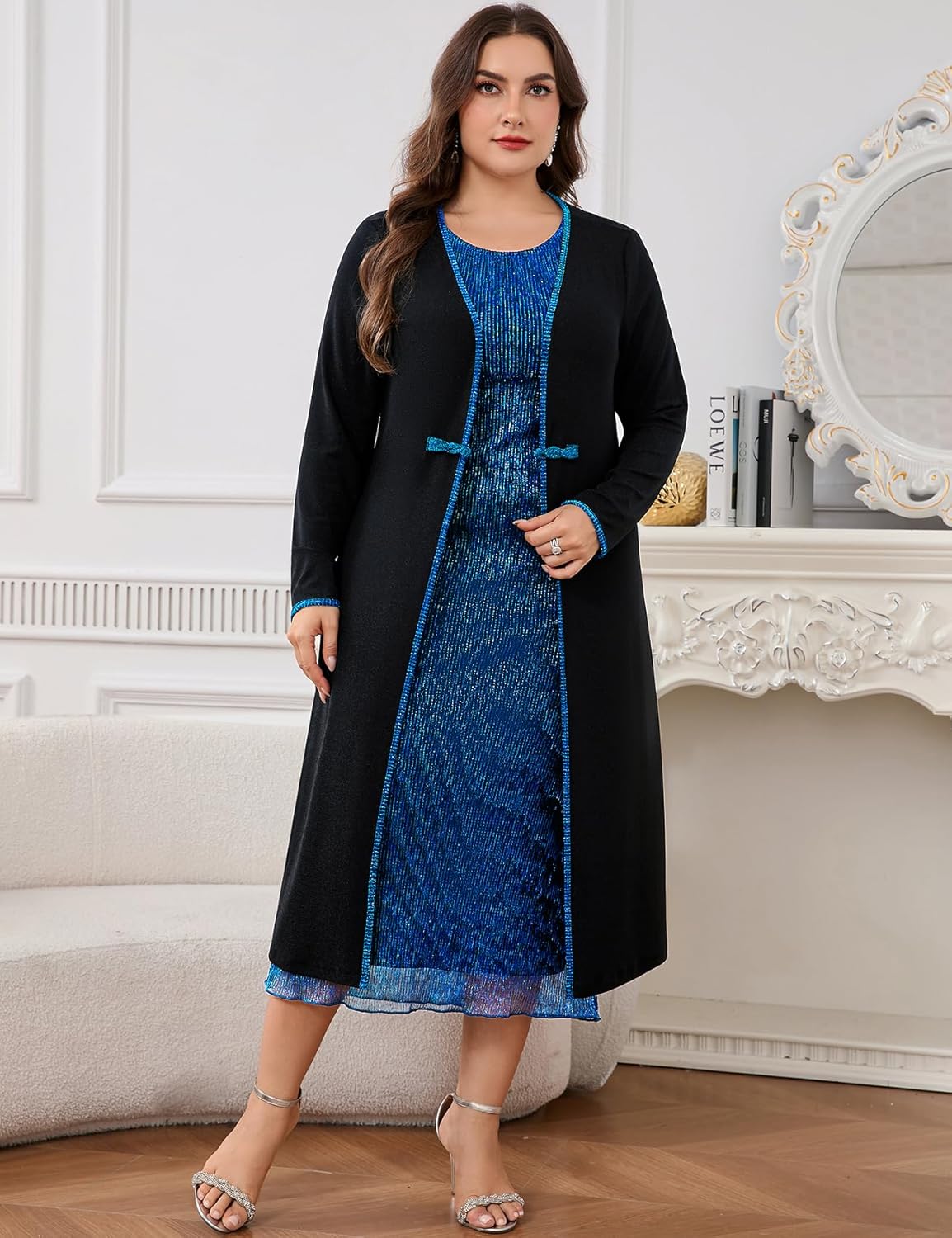 ZOMVA Plus Size 2 Pieces Mother of The Bride Sparkly Dress Set with Jacket Formal Wedding Guest Evening Elegant Outfit - Image 4