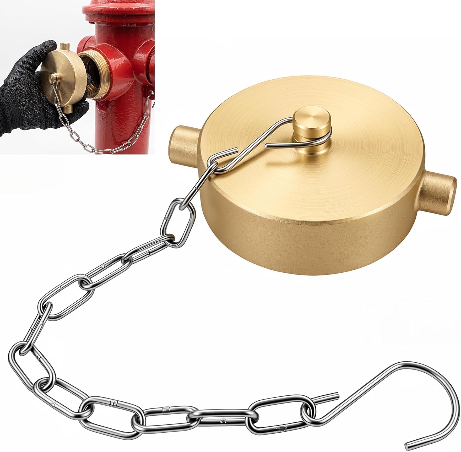 Brass Fire Hose Connection Cap, 1-1/2" NST/NH Hydrant Dust Cap | with Chain and Pin Lug, for Fire Hydrant, Fdc, Standpipe and Hose Outlet