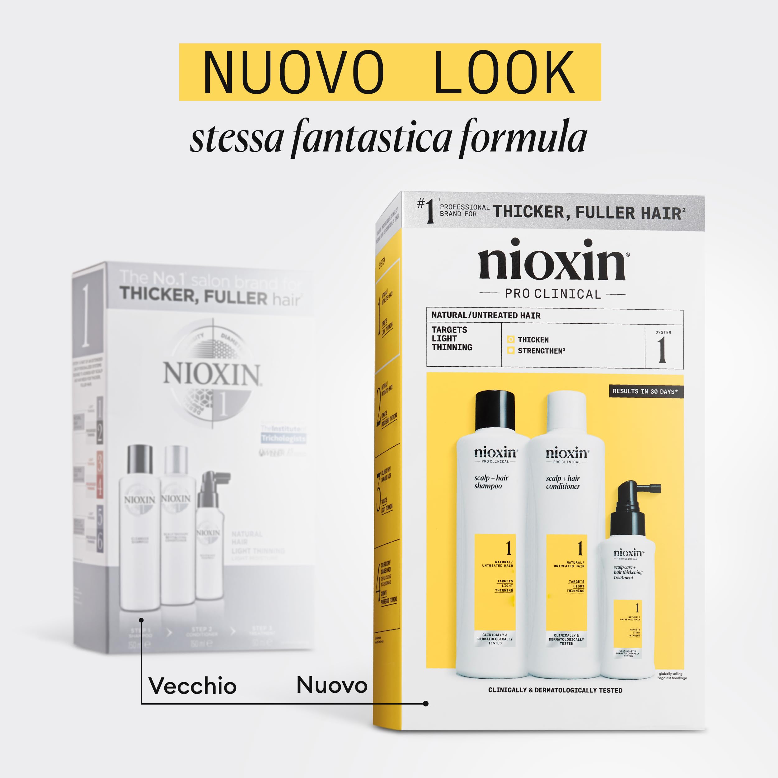 Nioxin Scalp + Hair Thickening Sistema 1 Shampoo, Balsamo, Trattamento Cuoio Capelluto per Capelli Naturali con Assottigliamento Lieve