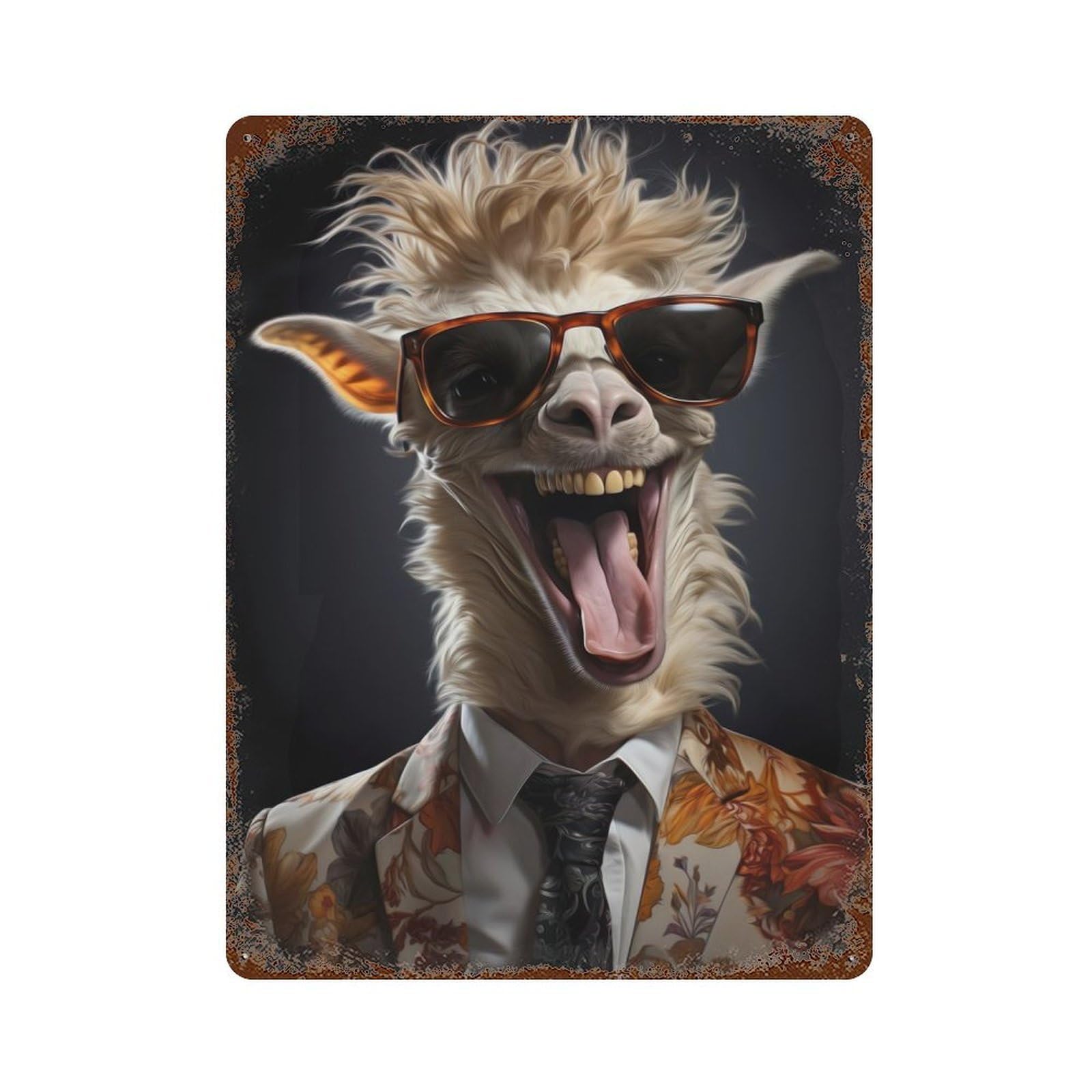 Aged Metal Wall Plaque with Funny Llama Design 15.7"x11.8", for Cafe, Home Bar And Lounge Decor, Novelty Wall Decor