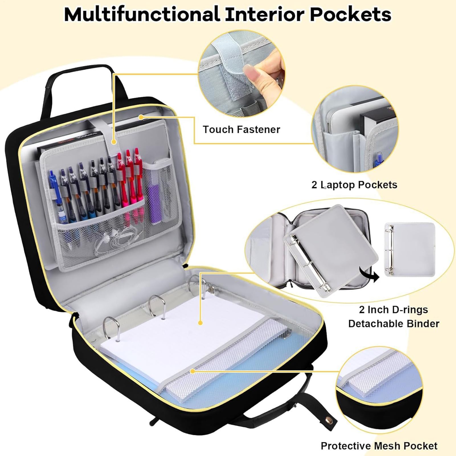 Carpeta organizadora de archivos expandible, soporte de documentos de 3 anillos, funda con múltiples bolsillos, papelería de oficina escolar para estudiantes profesores, viajes de negocios