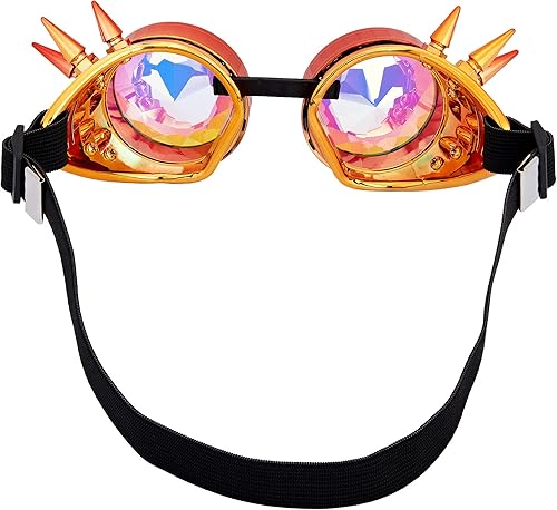 Miniatura 136 de Gafas de caleidoscopio retro con pinchos, gafas de cristal arcoíris steampunk estilo soldadura, gafas de cosplay punk