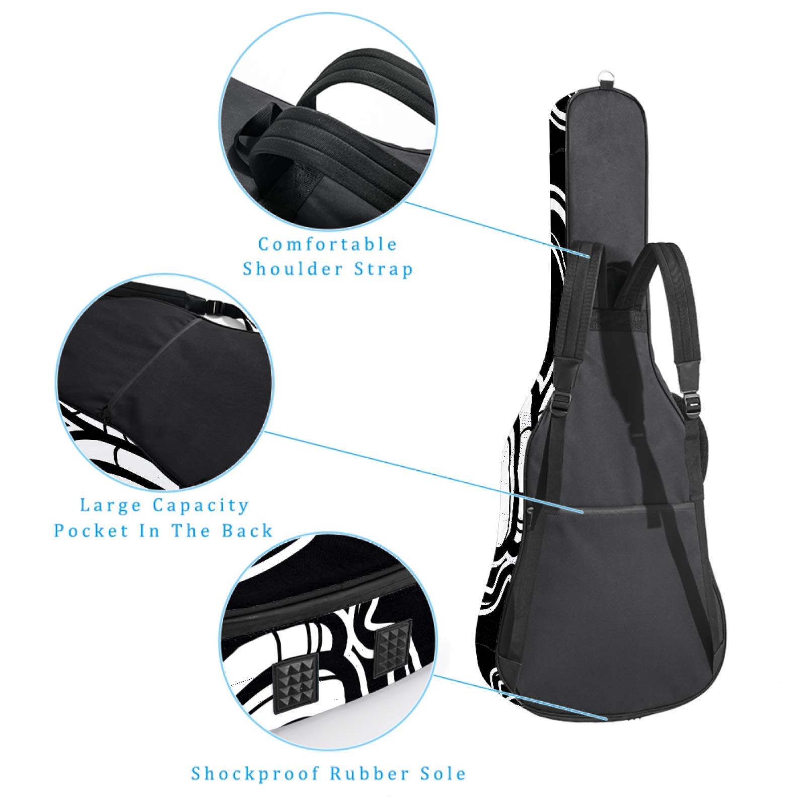 Borsa per chitarra impermeabile con cerniera morbida zaino per chitarra, chitarra acustica e classica folk chitarra elettrica, cuffie nere modello accessorio musicale