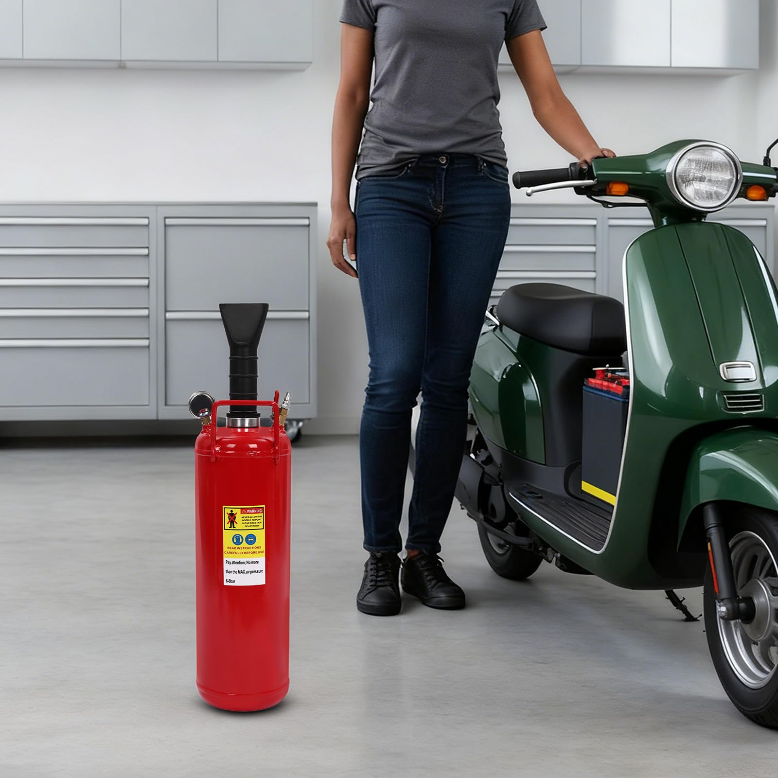 Inflador de neumáticos de 9 litros, 8 bar, inflador profesional de neumáticos con manómetro y válvula de seguridad, medidor de presión de neumáticos Bead Bazooka para camiones, coches, motos, ATV