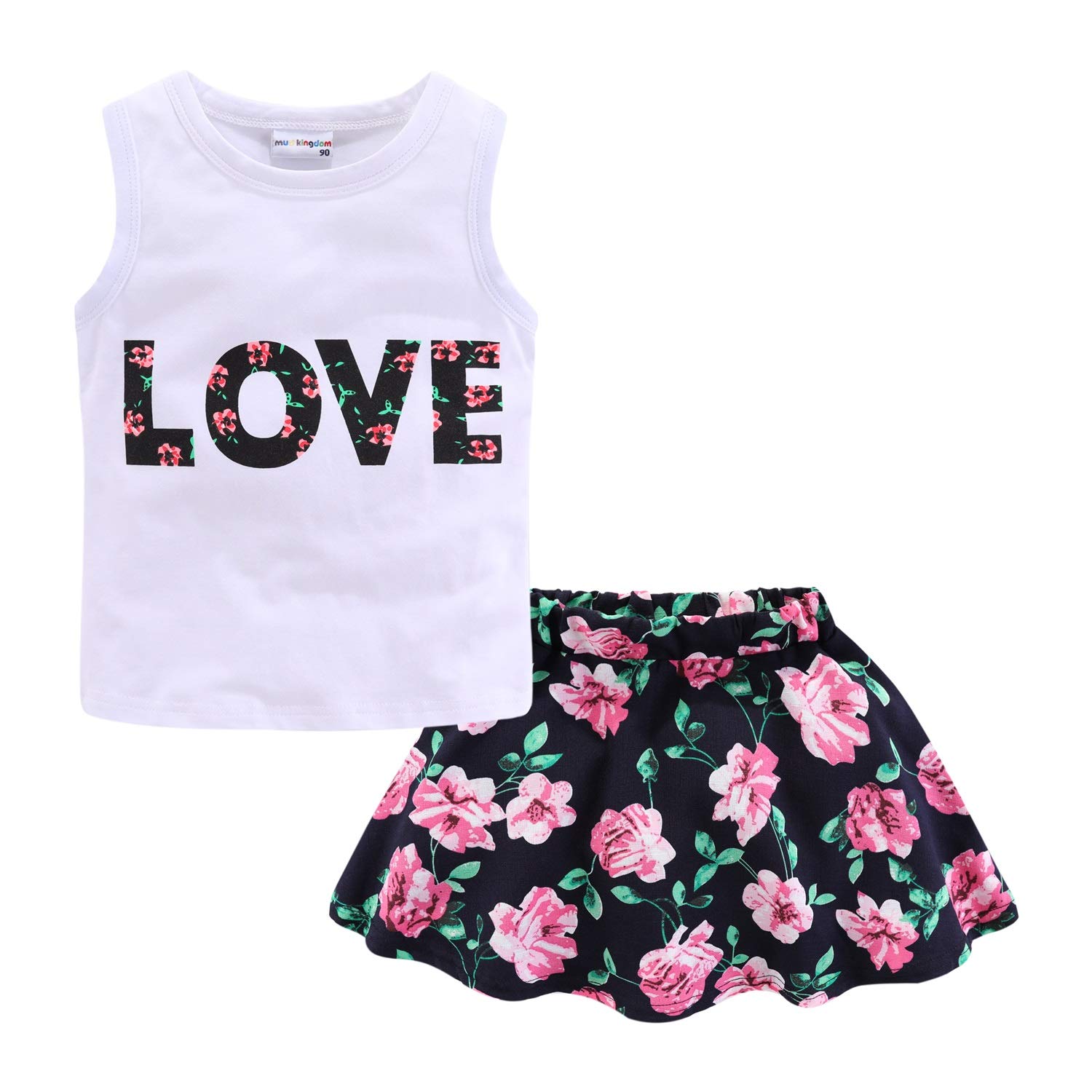 Mud KingdomChildren's Girls' Sleeveless T-Shirt Top and Skirt Trousers Outfits Set Clothing Set Summer Beach Holiday