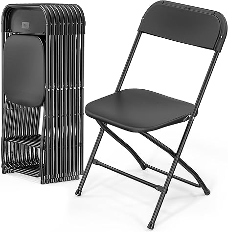 VINGLI 10 Pack Black Plastic Folding Chair, Indoor Outdoor Portable Stackable Commercial Seat with Steel Frame 350lb. Capacity for Events Office Wedding Party Picnic Kitchen Dining