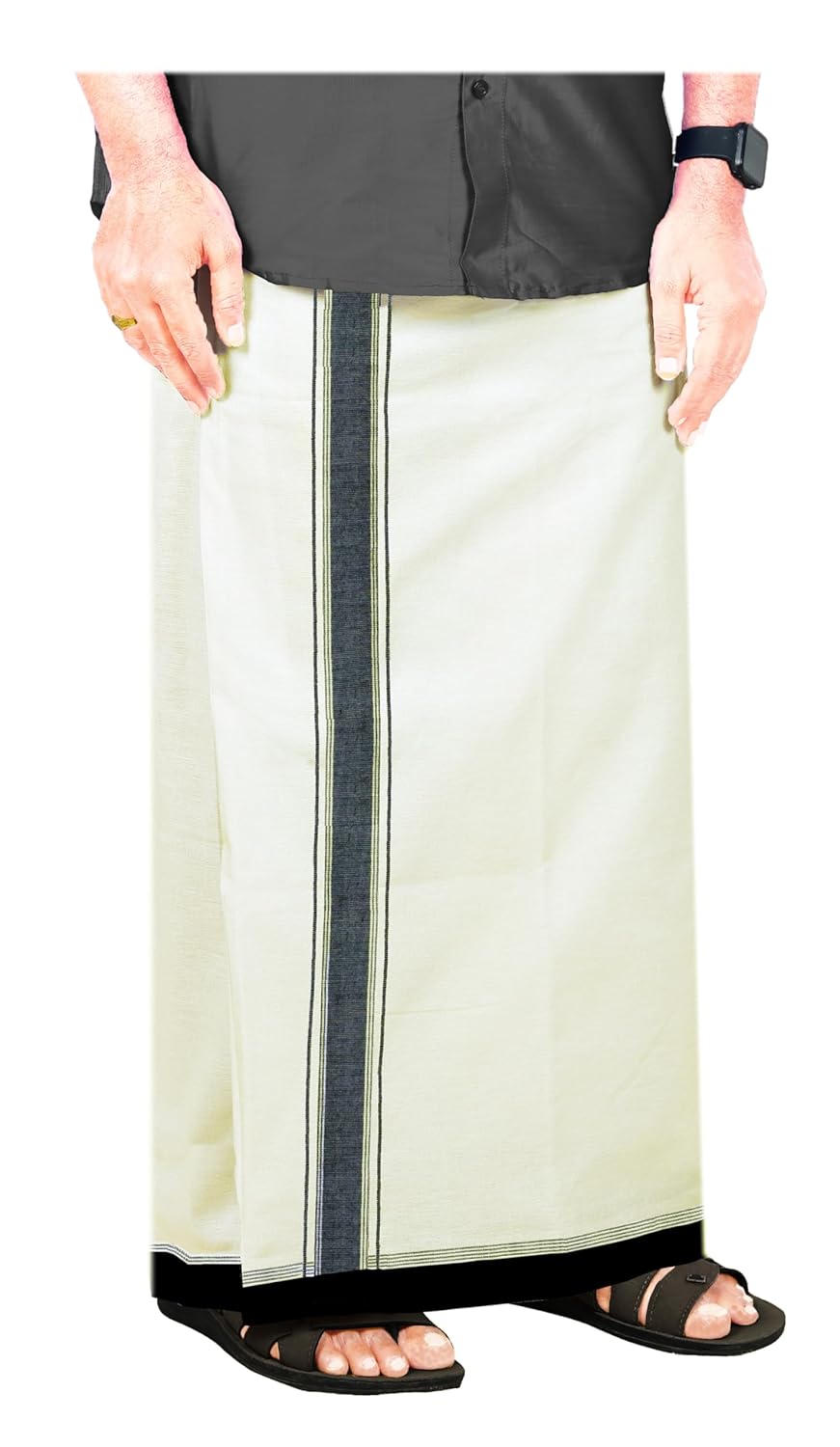 Mens Thalapathy Border 100% Cotton Temple Wear Dhoti 2.00 Meters Mundu/Vesti Mens Thalapathy Border 100% Cotton Temple Wear Dhoti 2.00 Meters Mundu/Vesti