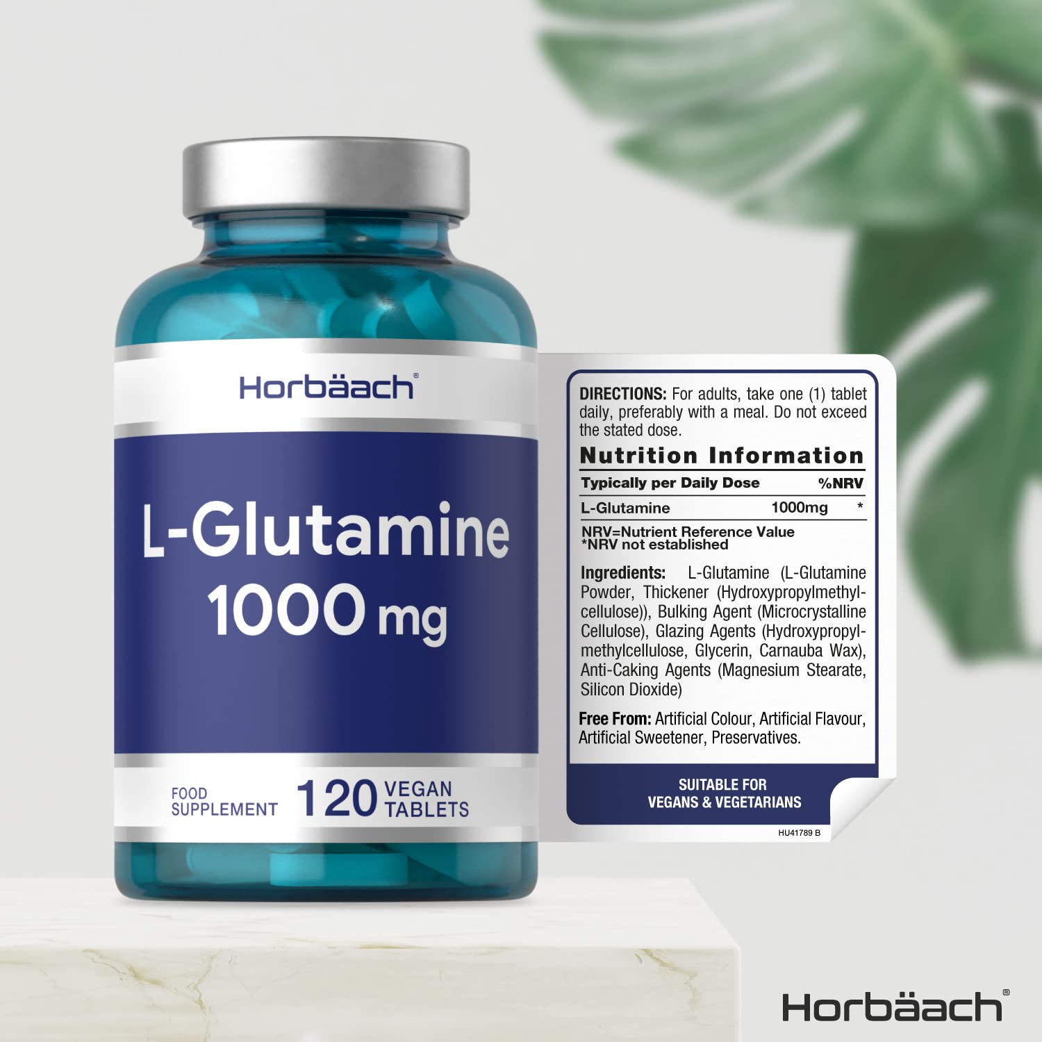 Vegan Glutamine Powder Alternative Horbaach L-Glutamine Tablets 1500mg   120 Count, High Strength Amino Acid, Vegan, For Muscle Recovery & Exercise  Support