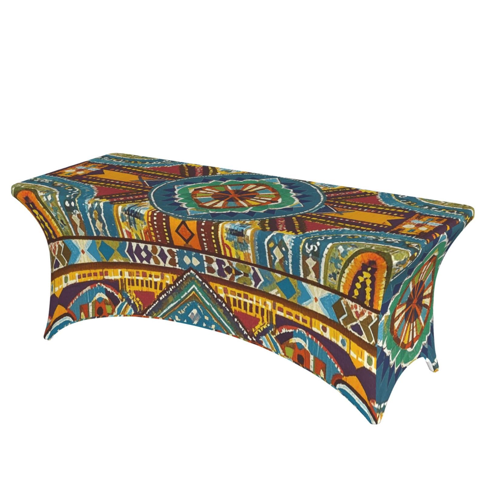 LMNGH African Style Textile Pattern Decorative Tablecloth Protector for Wedding, Banquet & Parties6FT Spandex Rectangle Tablecloths, Stretch Washable Table Cloth Wrinkle Free Patio Table Cover