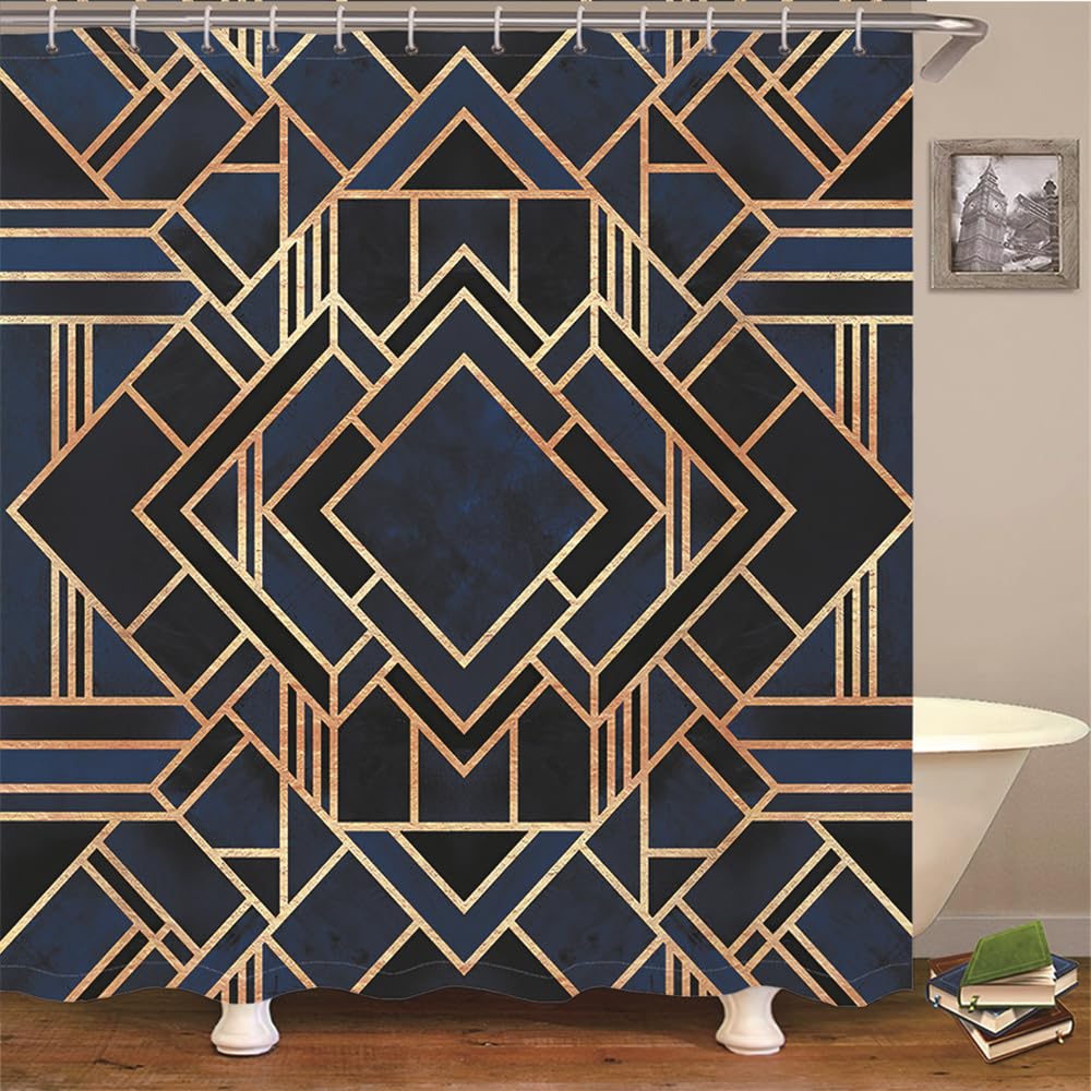 Gold/Blue/Black Shower Curtain Shower Curtains Mould Proof Resistant Washable Polyester Bathroom Curtains Quick Dry Mould Resistant Shower Curtains Wet Room Shower Curtain With 12 Hooks 120X180cm