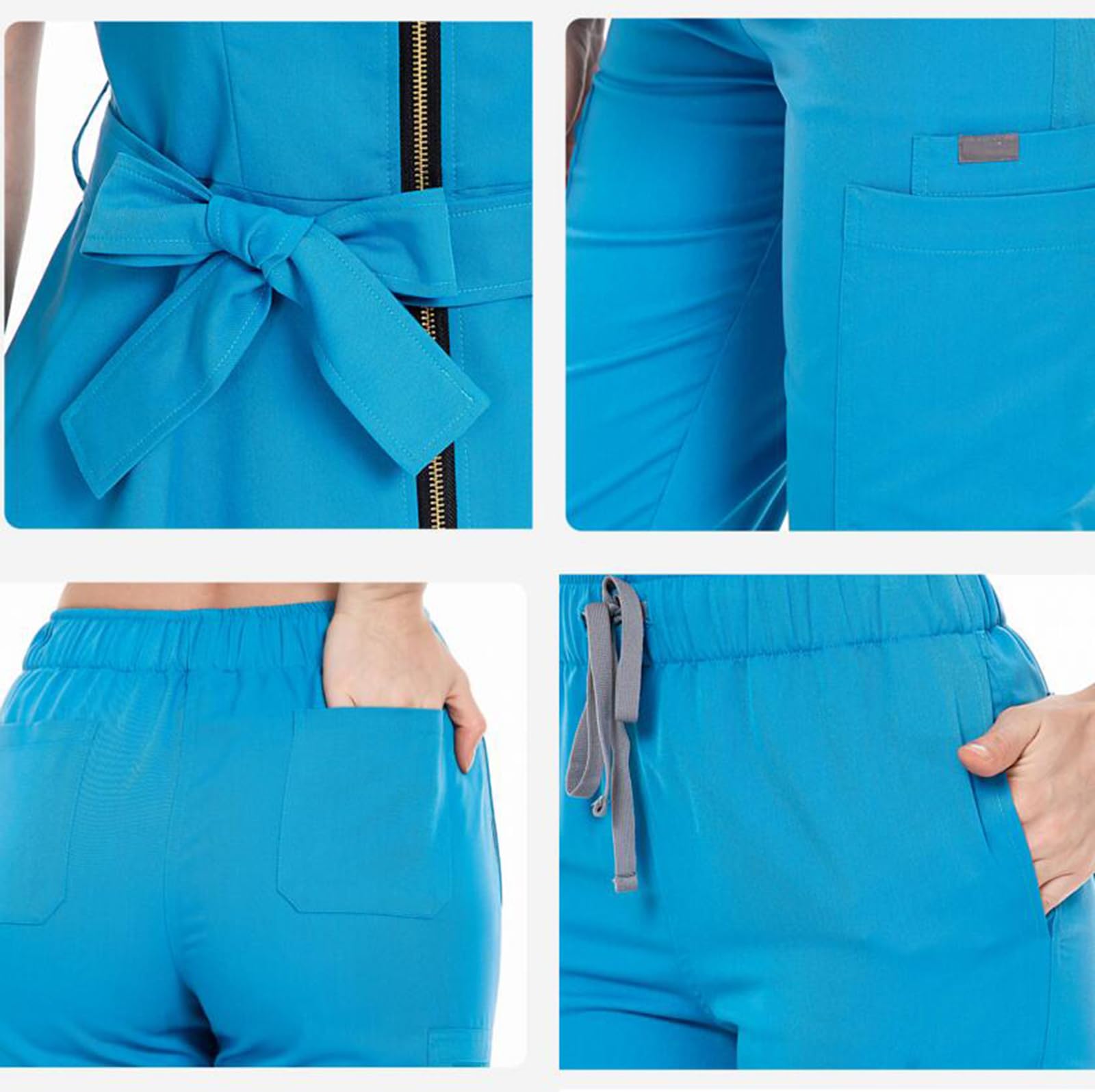 Uniforme Sanitaria Donna, Moda Sanitaria Set con Cerniera + Cintura Abbigliamento Medico Scollo a V Adatto per Infermieri, Dentisti