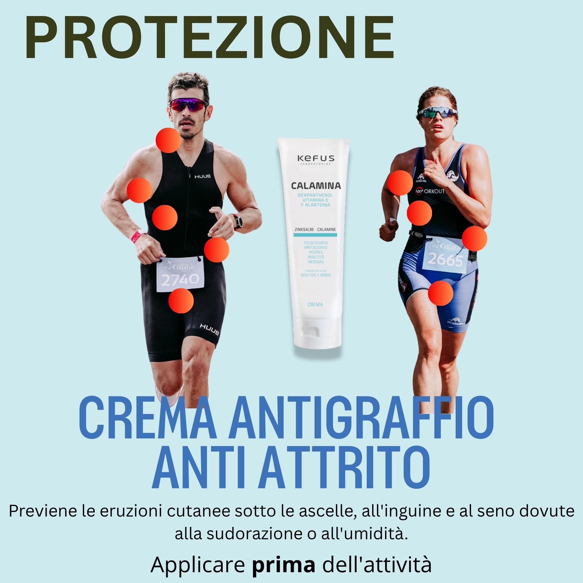 Kefus Crema Calamina con Dexpantenolo, Allantoina e Vitamina E. Astringente, assorbente e protettiva per la pelle. Previene e migliora le eruzioni cutanee, allevia le punture di insetti e meduse. 75 g
