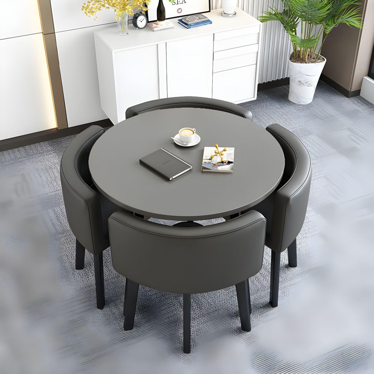 Amazon.com - CraftThink Dining Table Set, Modern Round Faux Leather ...
