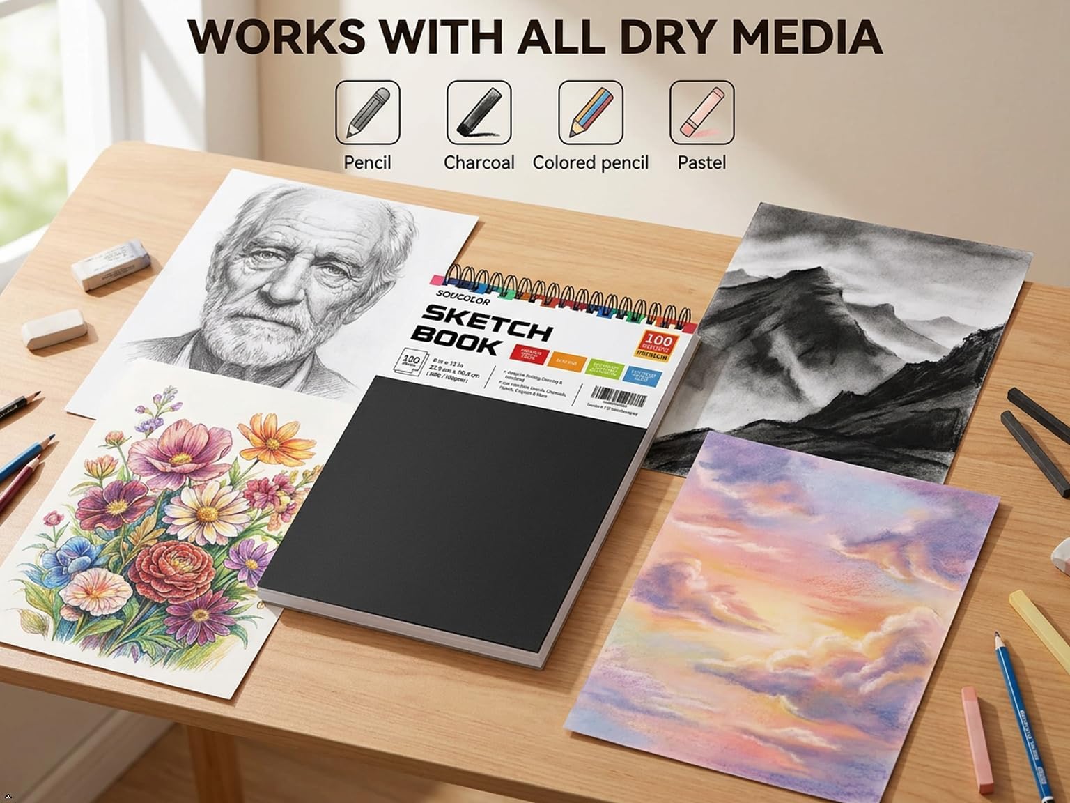 Soucolor Sketchbook - 100 Sheets for Artists -4