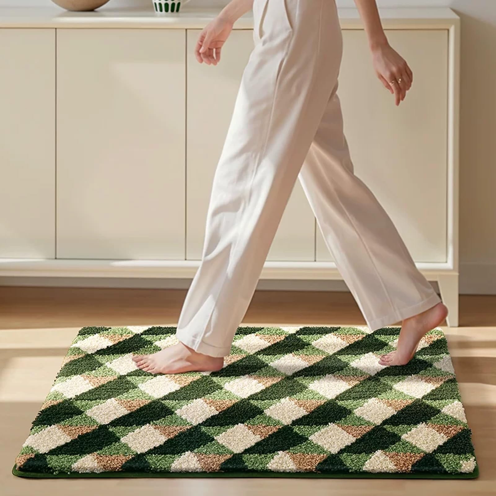 Bath Mat Green, Brown, Beige, Super Absorbent Fluffy Bath Rug Foot Mat, Soft Thick Bathmat, Washable Shower Floor Bathtub Bath Mats(50x80cm(19.7x31.5inch))