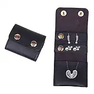 Portable Travel Jewelry Roll Bag with Buckle, Foldable Organizer Case for Rings, Necklaces & Earrings, Mini, Black