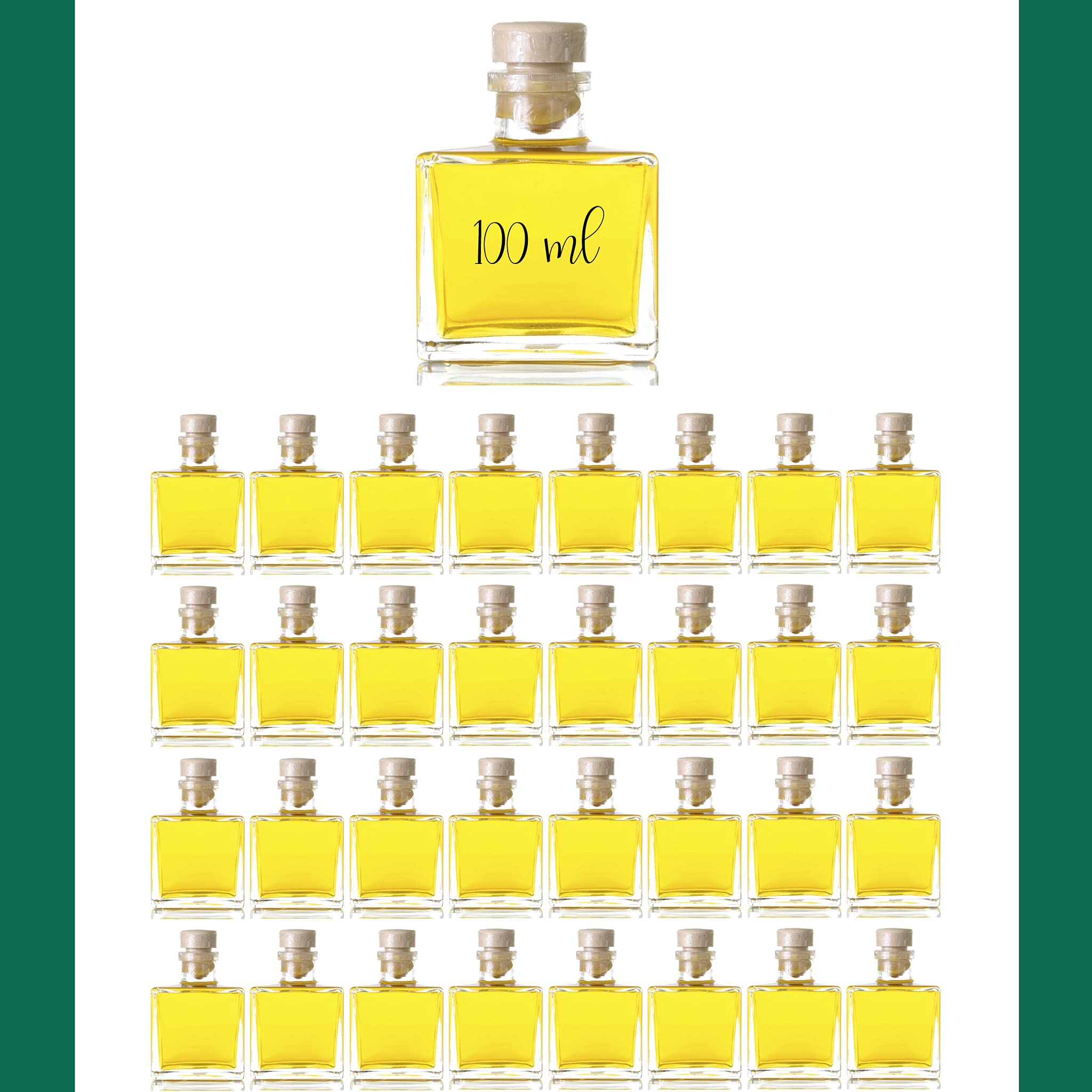ESENCIA ANDALUSI Bottiglie Vuote di Vetro, Liquore, Piccola, Olio, Aceto - Quadrata 100 ml Con Tappo Sintetico Bianco (110)