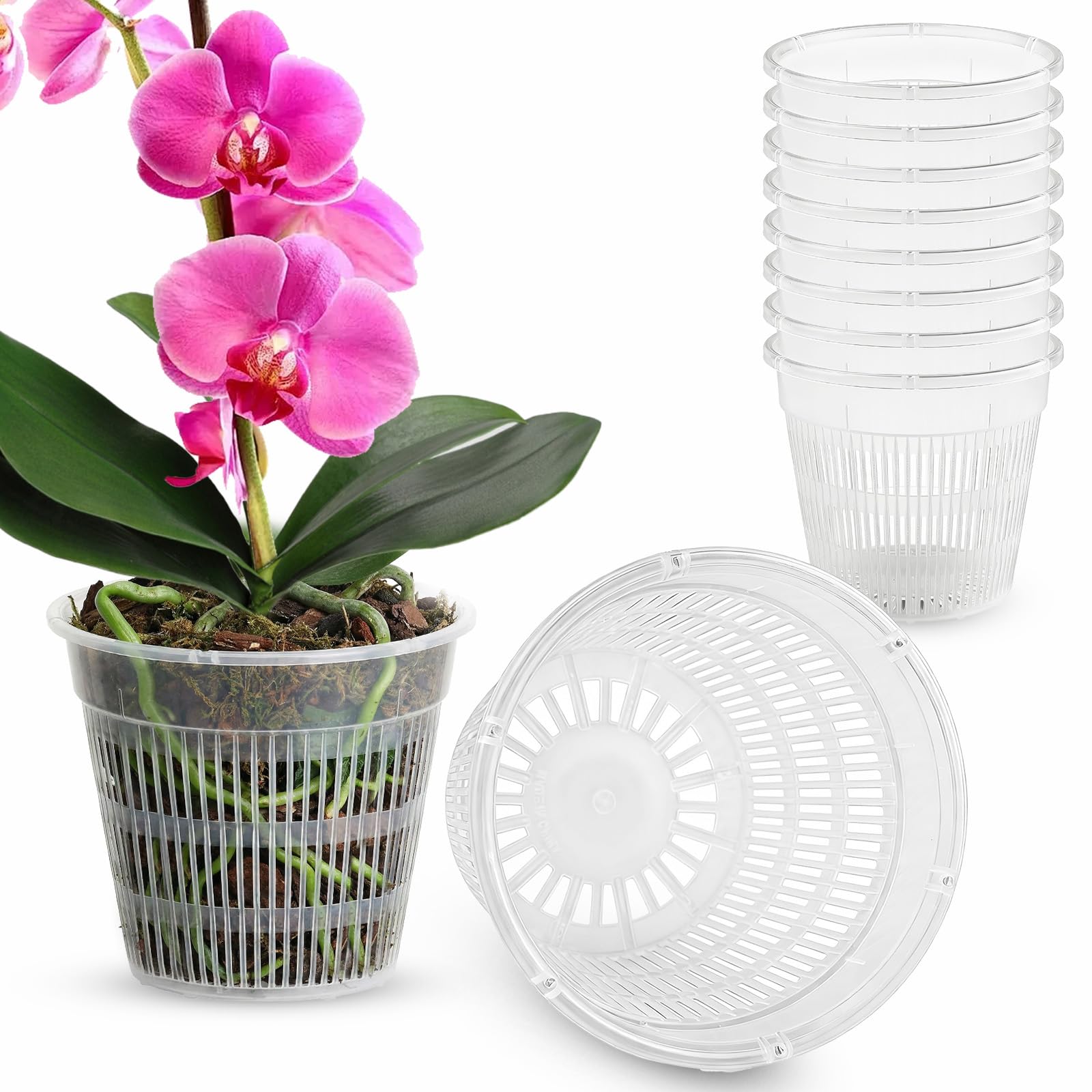 sturiz 8pcs Orchid Pots Clear Plastic Plant Pots With Drainage 11cm Orchid Plant Pot with Holes or Orchids Repotting Kit Succulents Nursery Container for Root Growth Houseplants
