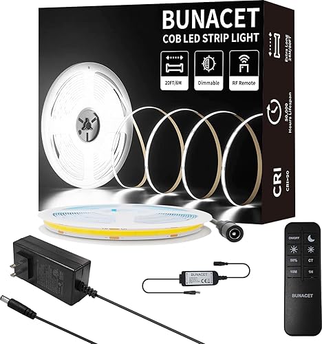 Miniatura 9 de COB - Tira de luz LED de 40 pies/39.4 ft (1 rollo), blanco cálido, 3000 K, alto lumen, CRI 90+ con adaptador de corriente con certificación UL,