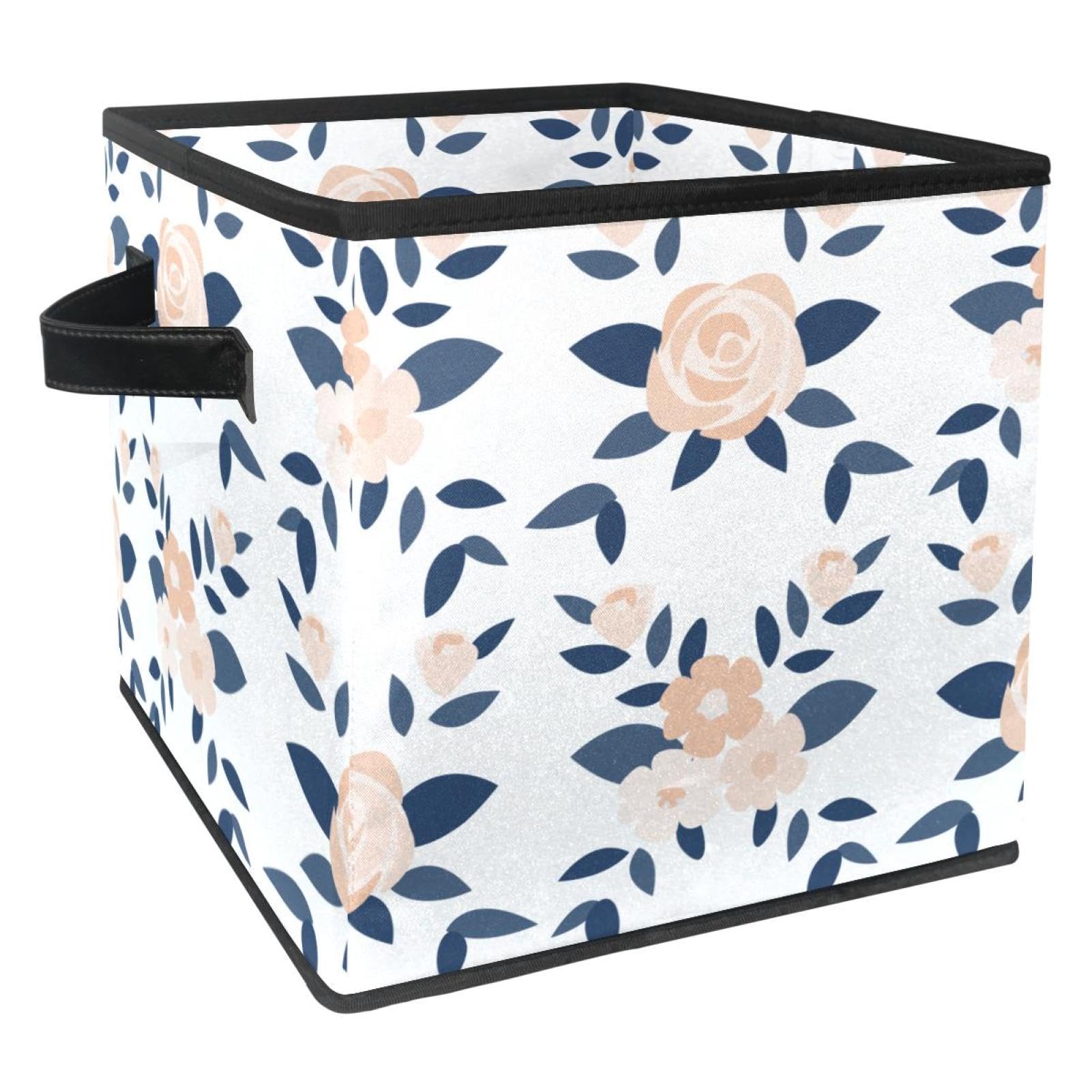 Boîte de rangement pliable cube motif floral encre avec poignées pour armoire