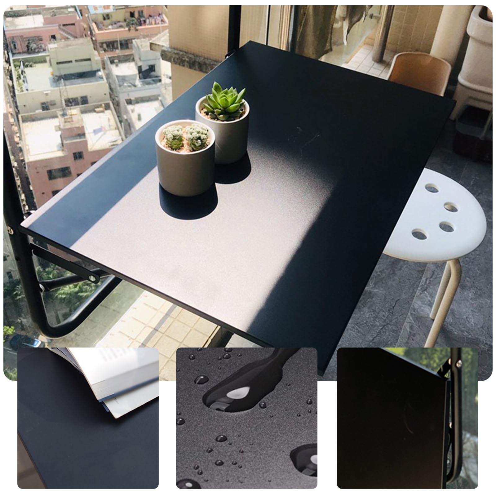 Table de Balcon Suspendue en métal,Table Suspendue for Balustrade de Balcon,Table Suspendue for Balustrade de Balcon,Table de Balcon multifonctionnelle,Capacité portante 15kg(Black)