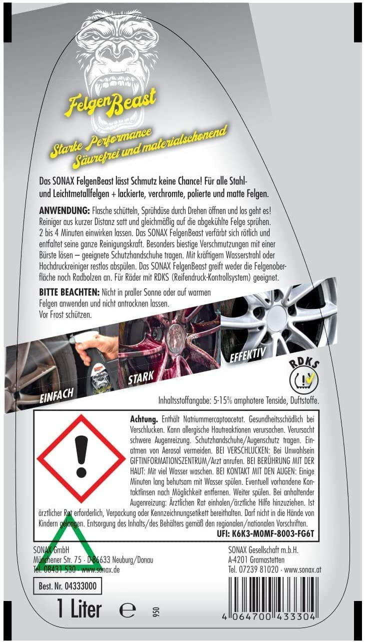 SONAX 2X 1L FelgenBeast + 1x 1L OceanFresh Scheibenreinger gebrauchsfertig