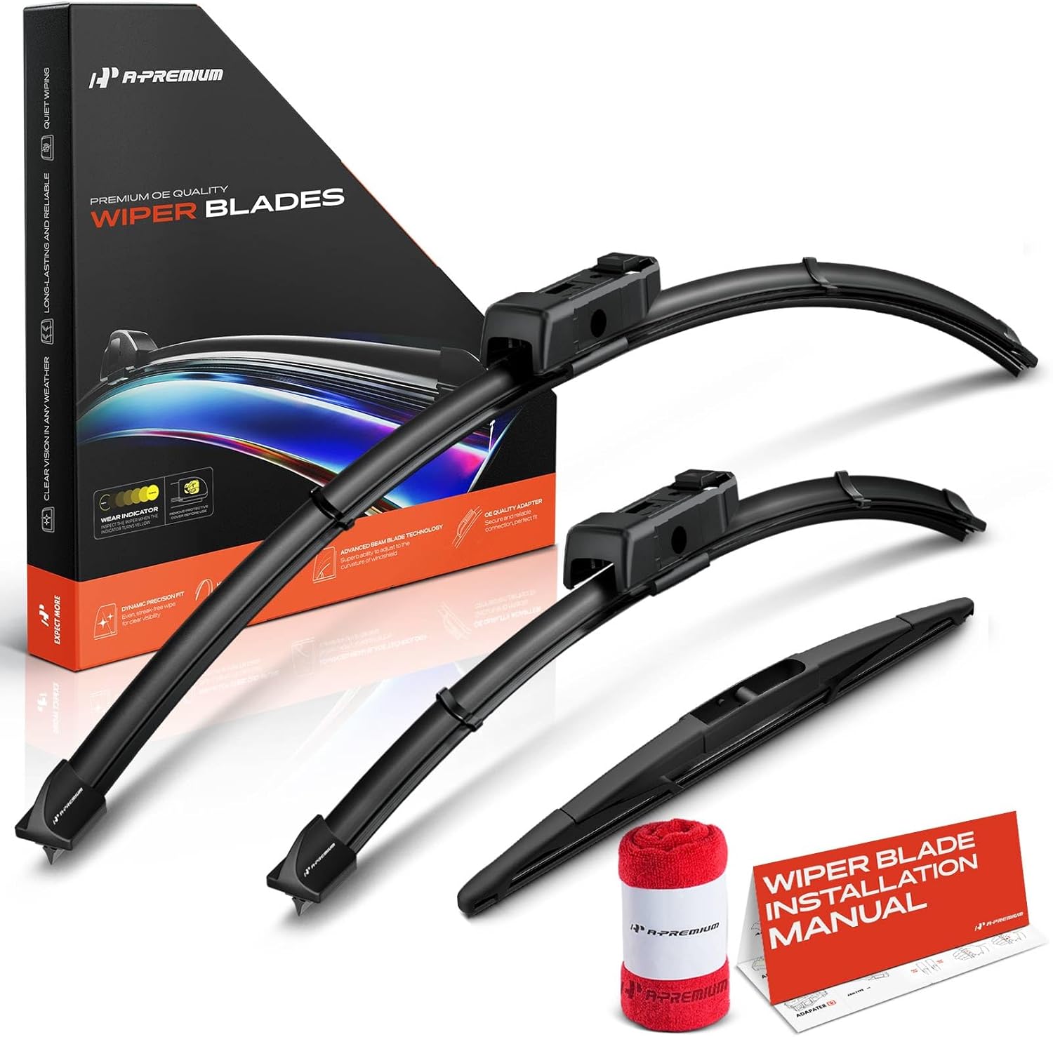 A-Premium 26"+17"+12" Windshield Wiper Blades Compatible with Honda HR-V 2023 2024 - Front Rear Wipers Blade Set, TLPN/RL3 Arm Connector, with Wear Indicator & Towel (Pack of 3)