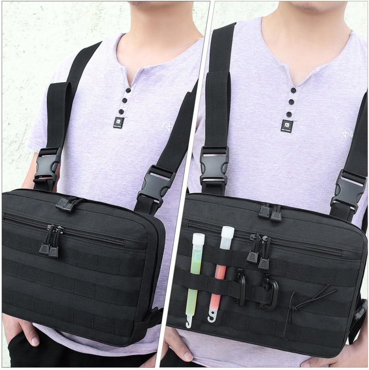 Toyvian Lightweight Nylon Chest Bag for Men with Quick Release Buckles and Adjustable Shoulder Straps, for Outdoor Camping, Cycling, and Running Activities