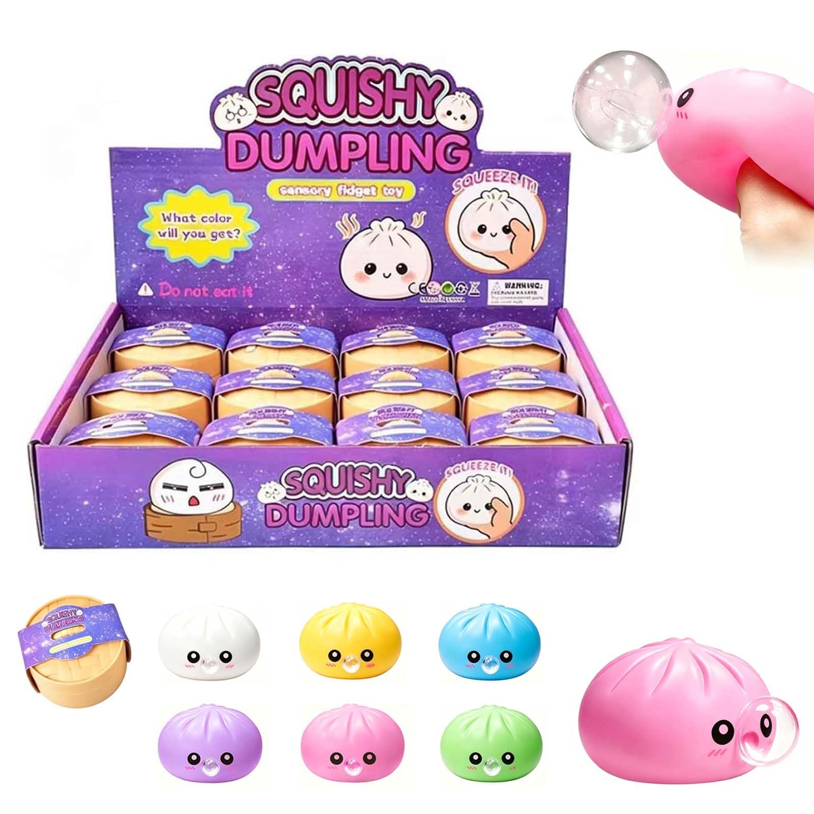 12 Pezzi Squishy Ravioli Glitter, Giocattolo Antistress Morbido a Forma di Raviolo Bao con Contenitore per Cottura a Vapore in Plastica, Giochi Sensoriali da Spremere per Bambini, Adulti (#A)