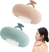 SYCOOVEN 2-Pack Sunflower Bath Balls with Suction Cup - Soft Exfoliating Loofah Sponge & Brush for Shower, Pink+Cyan