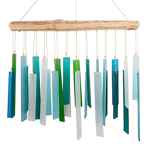 Blue Handworks Sea Glass and Driftwood Chime - Sandblasted Glass