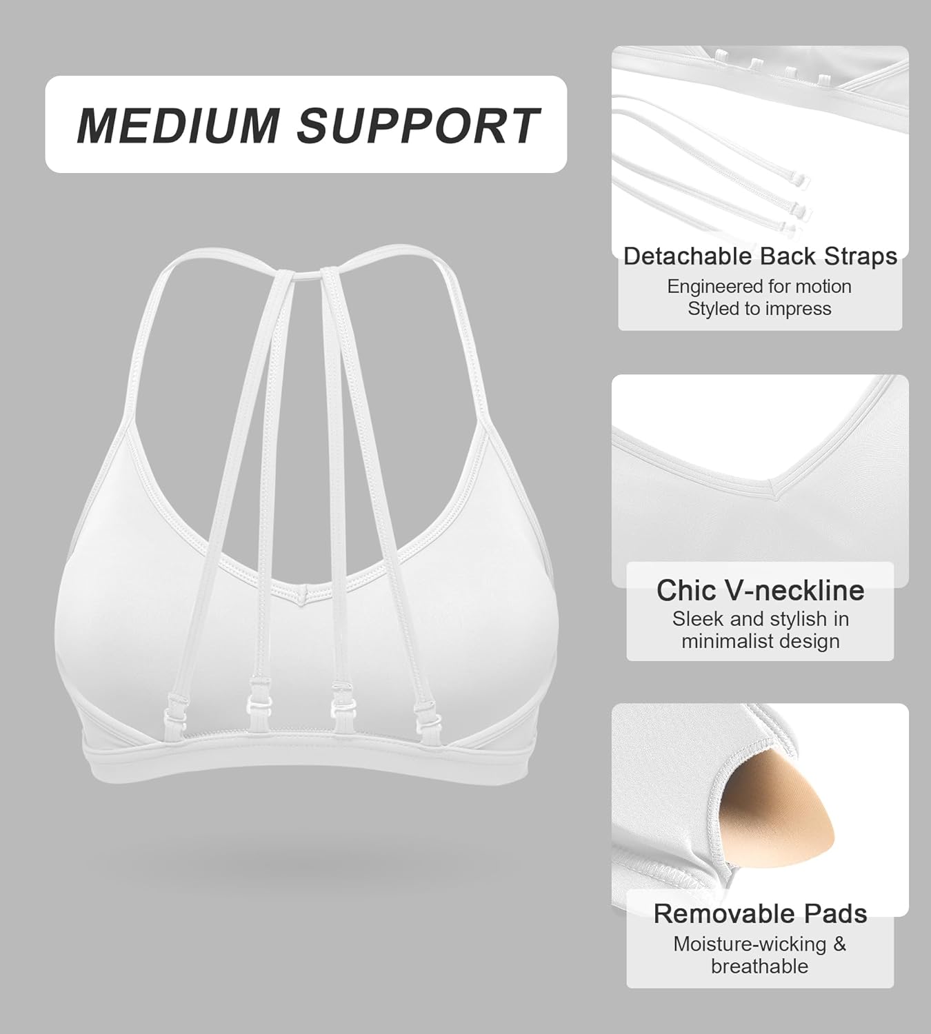 Racerback Bras for Women - Strappy Triangle Halter Backless Open Back Sports Bra Yoga Bra White - Image 4