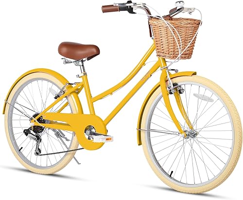 Missy Girl Cruiser - Bicicleta híbrida de ciudad de 6 velocidades para jóvenes mayores de 6 años con cesta de mimbre y ligera, varios colores