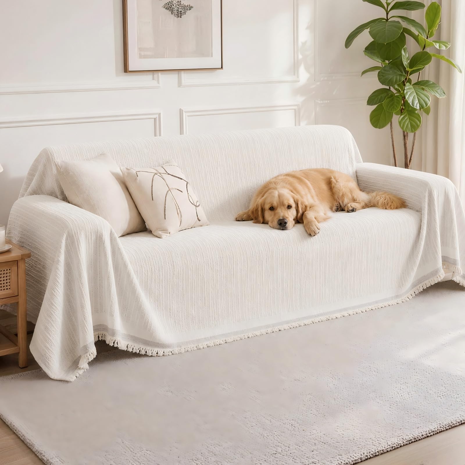Voiolfolke Sofa Cover 2 Seater, Non Slip Couch Covers (180x260cm, Beige)