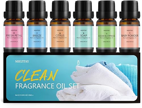 Clean - Juego de aceites esenciales Aceite de fragancia de 0.3 onzas líquidas para difusor, aromaterapia, velas y fabricación de jabón, pétalos