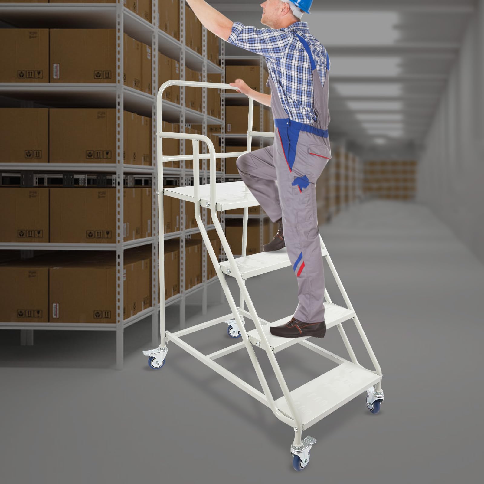 Escalera mecánica de 4 peldaños, escalera con ruedas, escalera industrial y de almacén | Escalera mecánica para personas mayores de 60 x 100 x 100 cm, para hogares, almacenes, tiendas