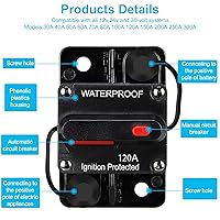 Vista 4 de Generic Disyuntor impermeable de 120 amperios, con reinicio manual, 12 V-48 V CC, 30A-300 A, para motores de arrastre marinos, barco, ATV, sistema