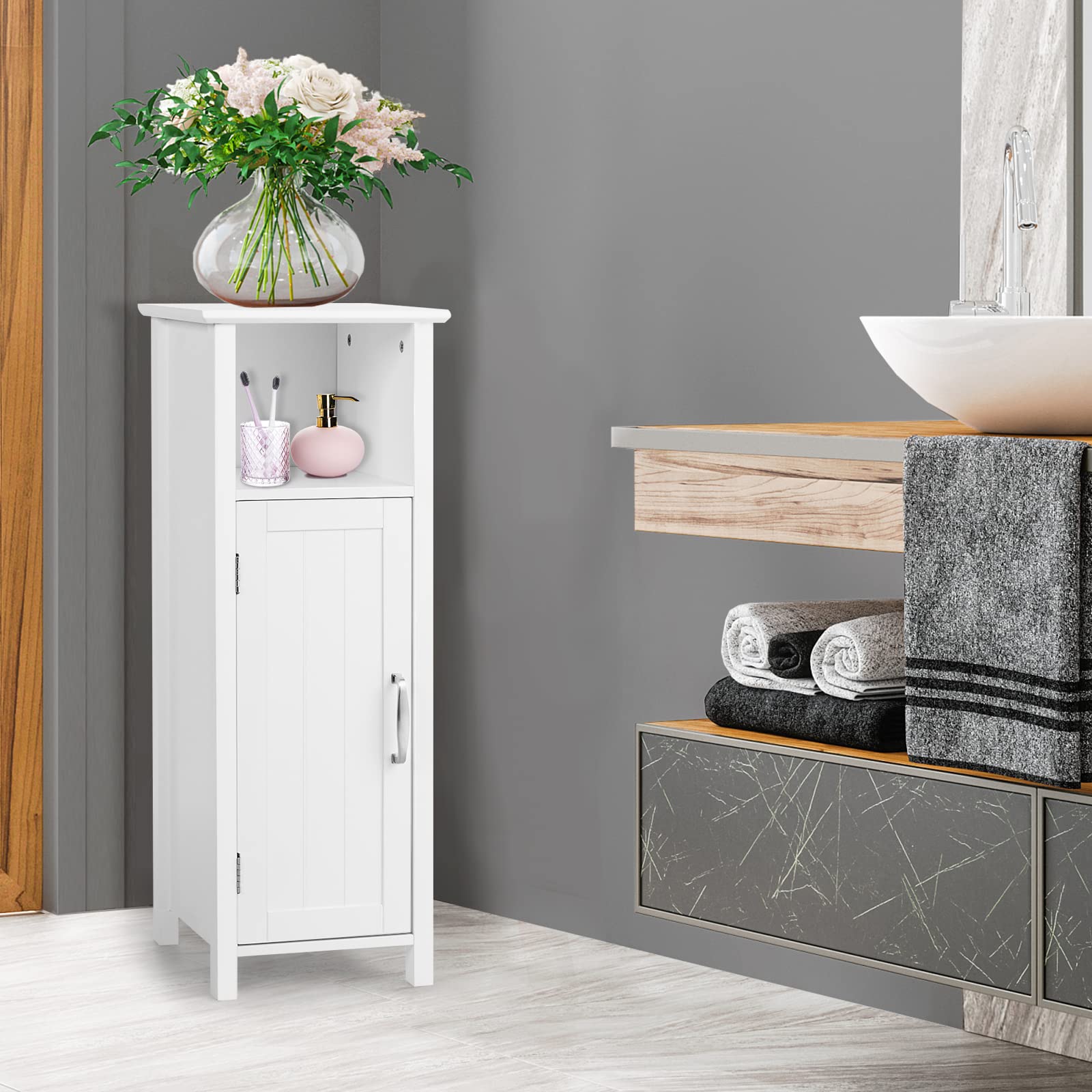 GIANTEX Armadietto da Terra con 3 Ripiani Regolabili in Altezza, Mobiletto Multiuso a Colonna per Soggiorno, Cucina, Corridoio, Camera da letto,Bagno, 30x30x80 cm (Bianco)