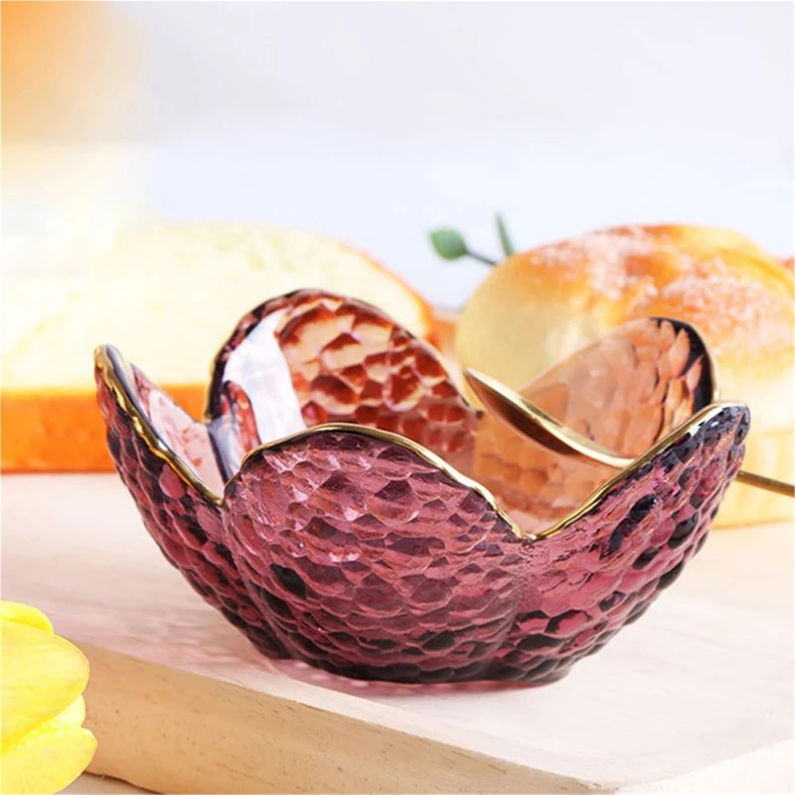 4 pezzi piccolo piatto di vetro for gelato, salsa frutta, ciotola fiori ciliegio, condimento, forniture da cucina Per Dessert(Pink)