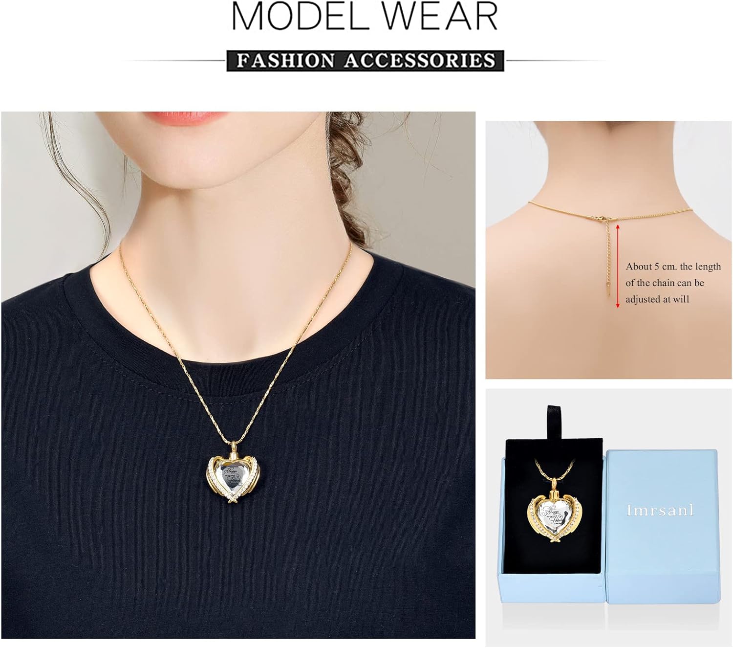 Imrsanl Cremation Jewelry for Ashes Pendant - Crystal Heart Urn Necklace with Mini Keepsake Urn Memorial Ash Jewelry - Image 3