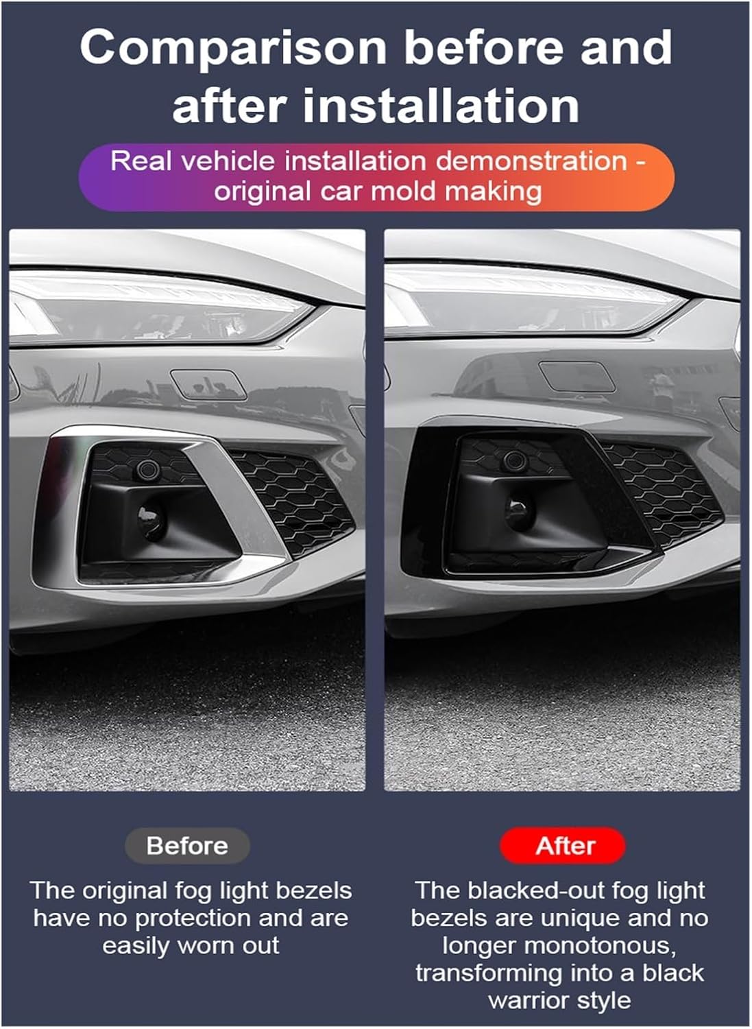 Compatible With Audi A5 S5 B9 2019~2023 2020 2021 2022 Front Bumper Canard Fog Lamp Cover Car Light Racing Grille Frame Lid Cap Hood Sticker(2pcs carbon fibre Style1)
